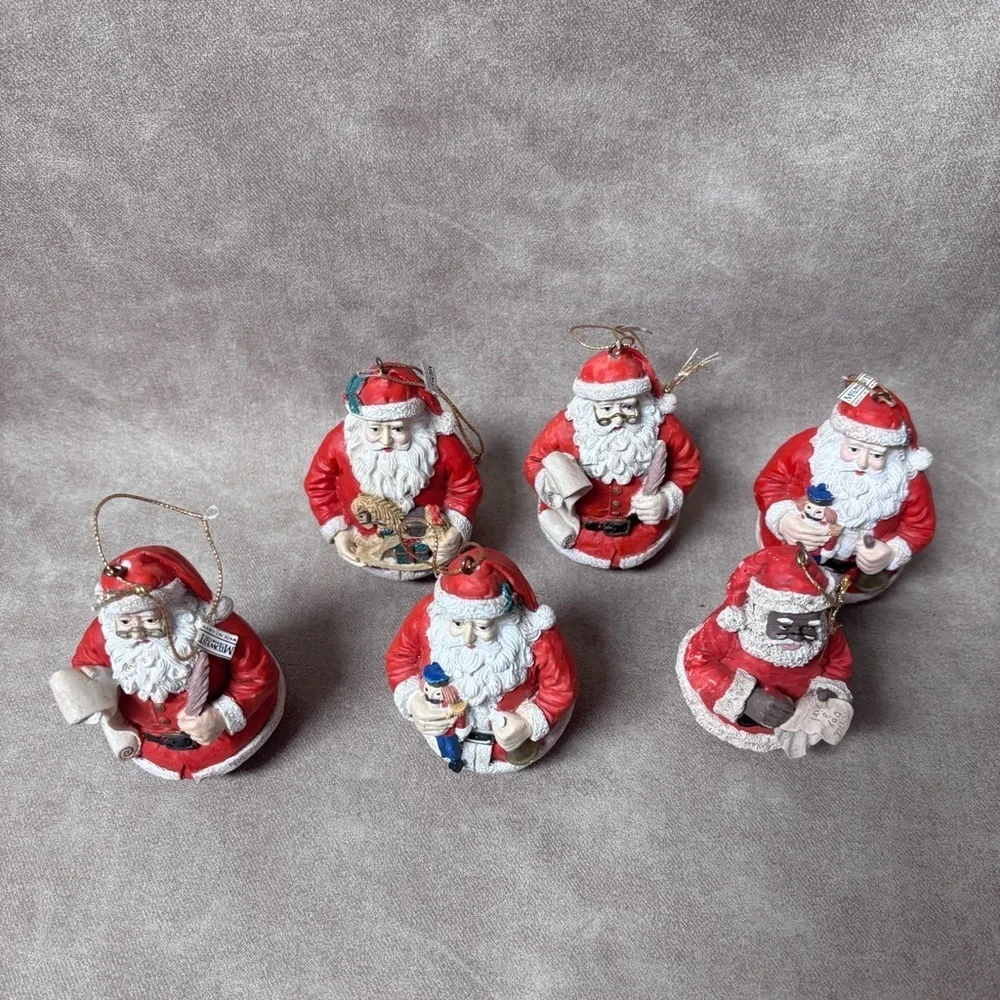 Lot of (6) VTG Jaimy Santa Claus Christmas Tree Hanging Ornament Round Bottom